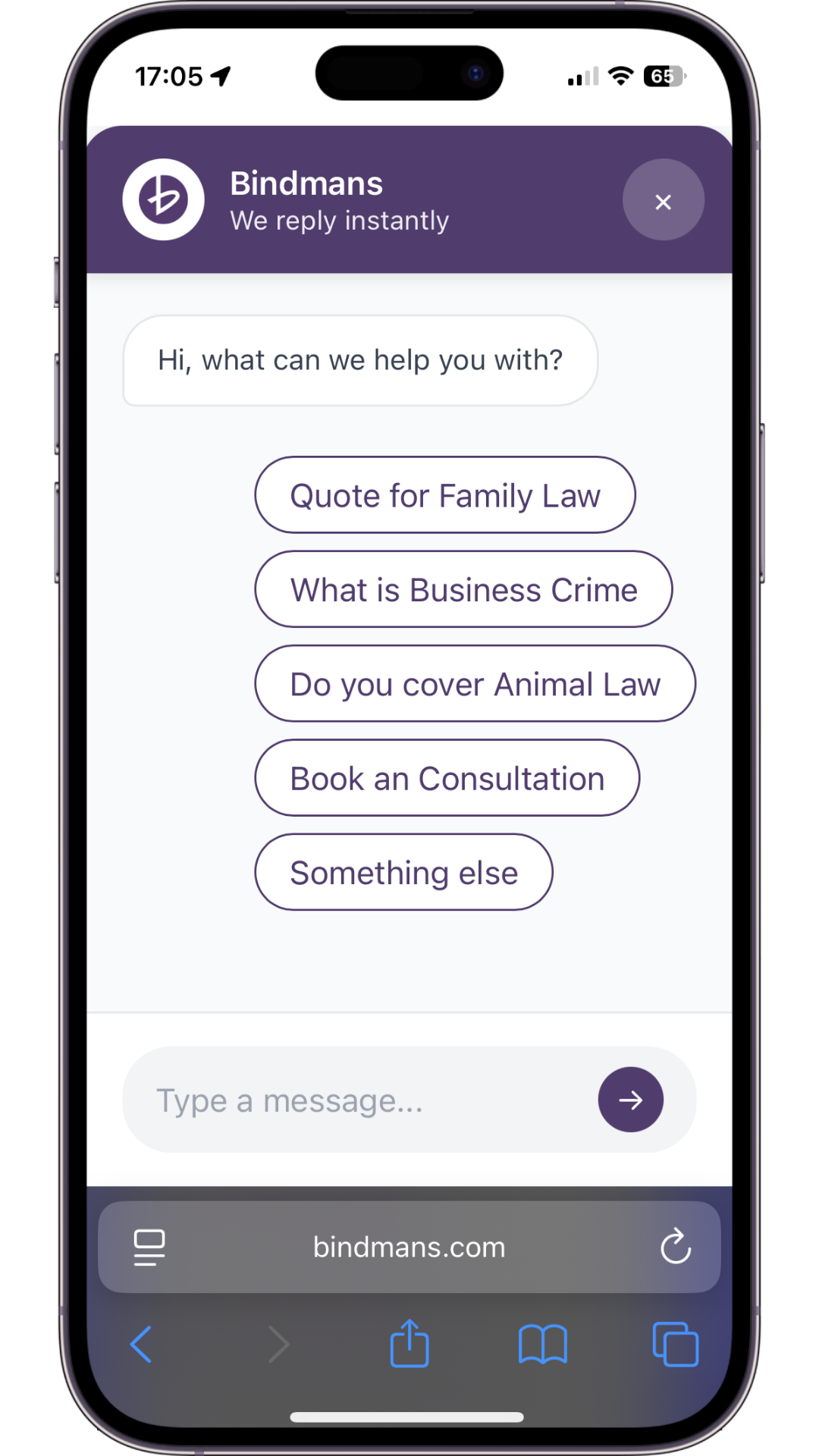 Lawly Chat Example showing instant client replies